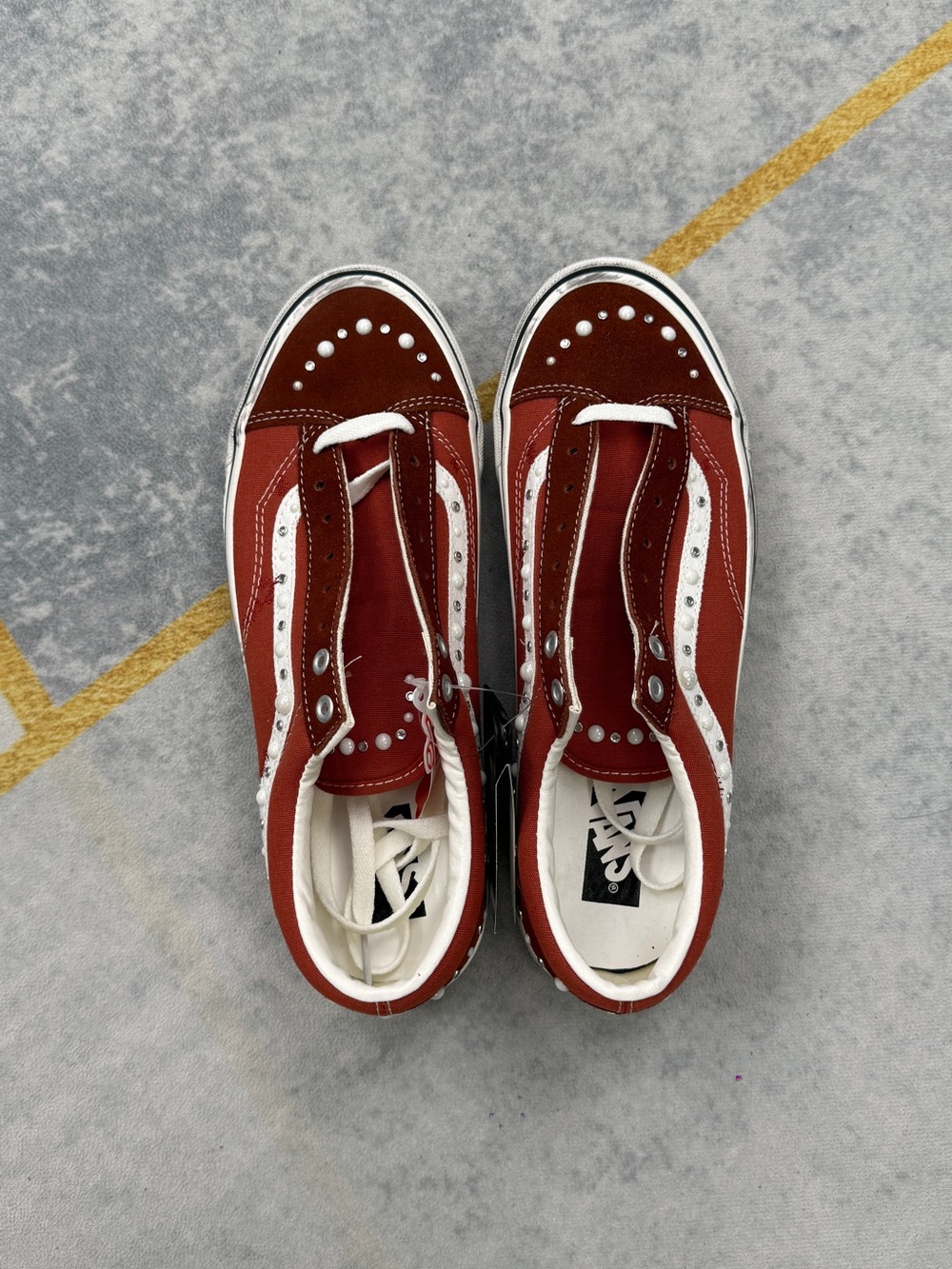 Vans Red Suede Sneakers with White Accents - Picture 5 of 11